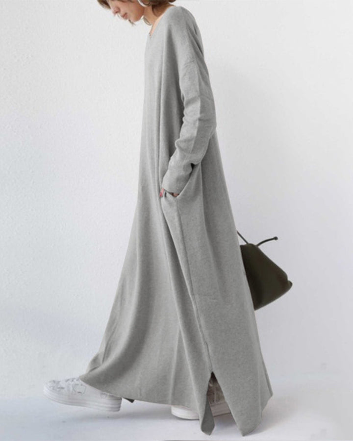 Dark green winter maxi dress, women's elegant long sleeve with a beautiful flowing silhouette.