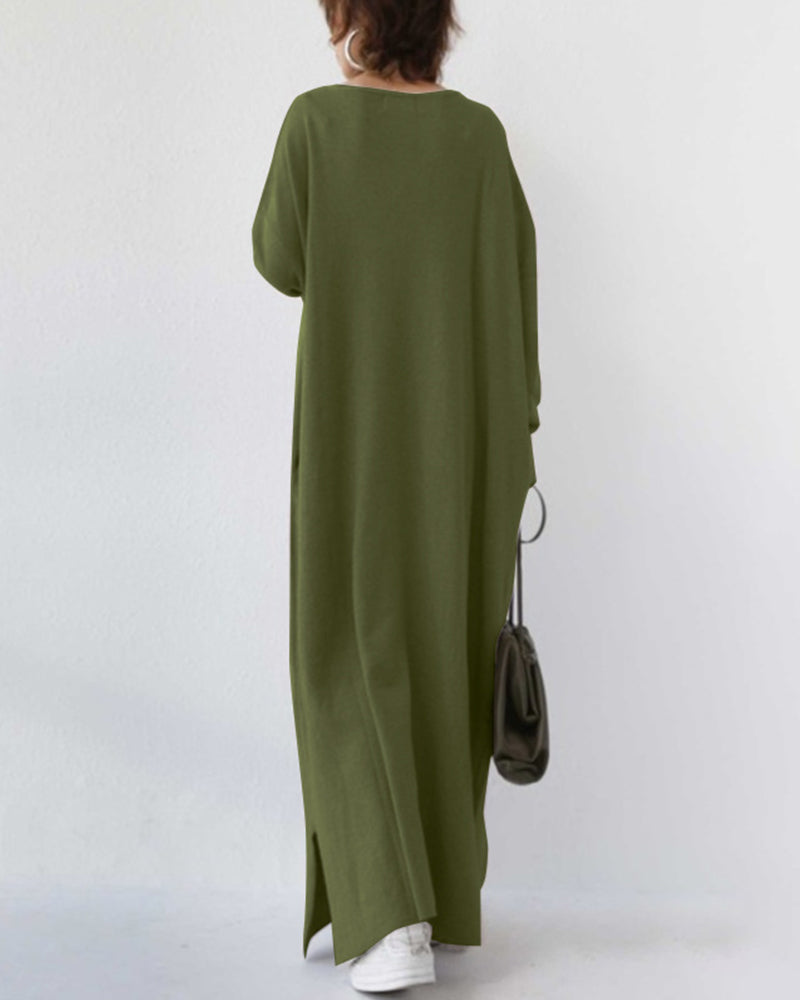 Stylish women's winter maxi dress featuring long sleeves and an elegant, flowing design.