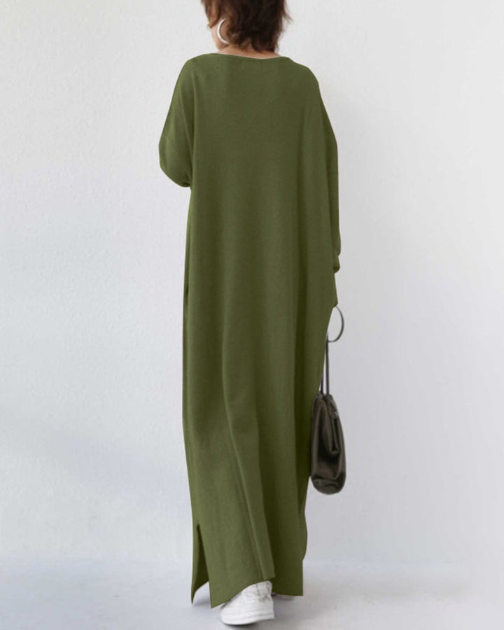 Stylish women's winter maxi dress featuring long sleeves and an elegant, flowing design.