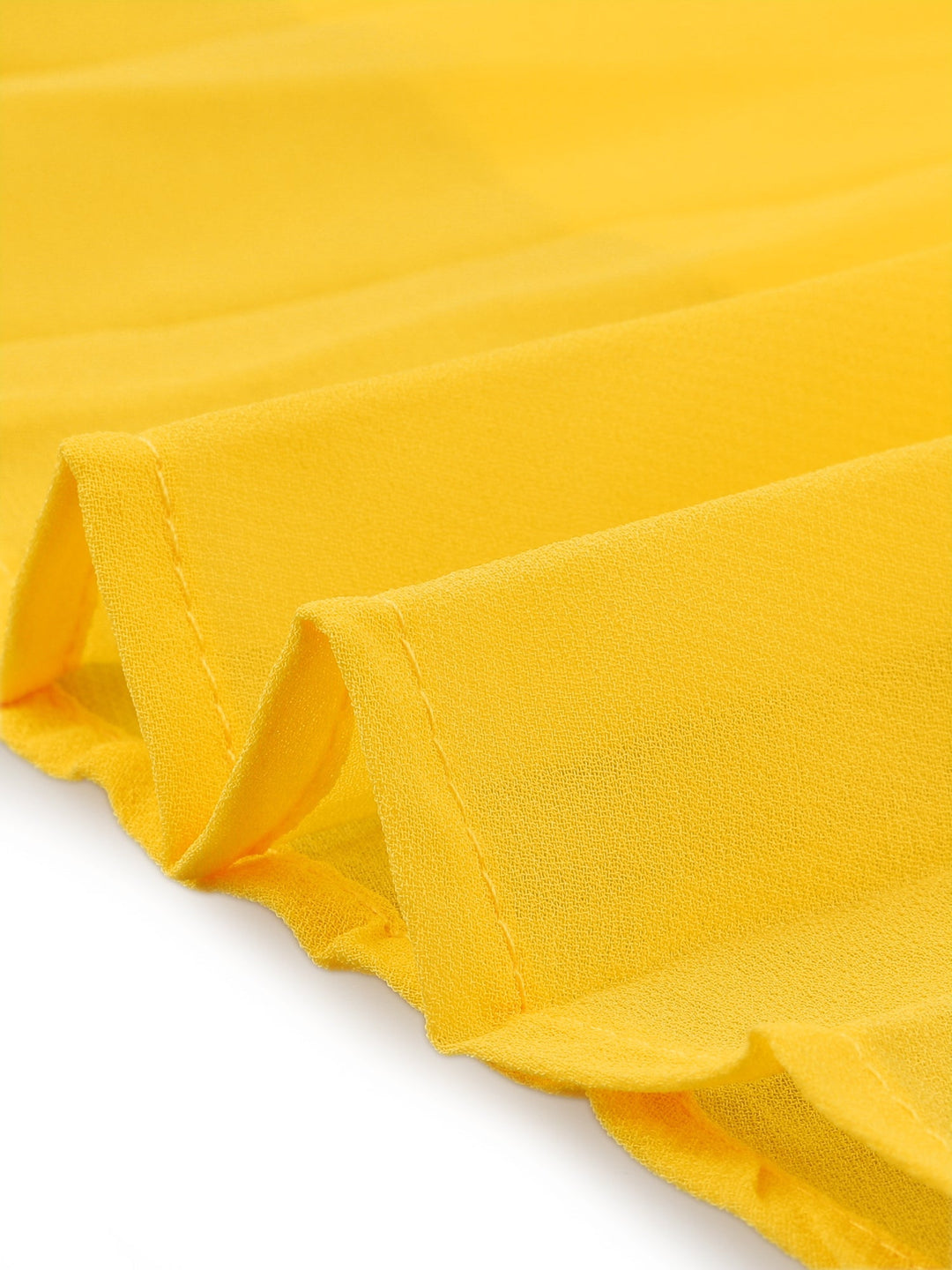 Bright yellow women's swing dress with intricate pleats & elegant cape sleeves, a stunning choice for occasion wear.