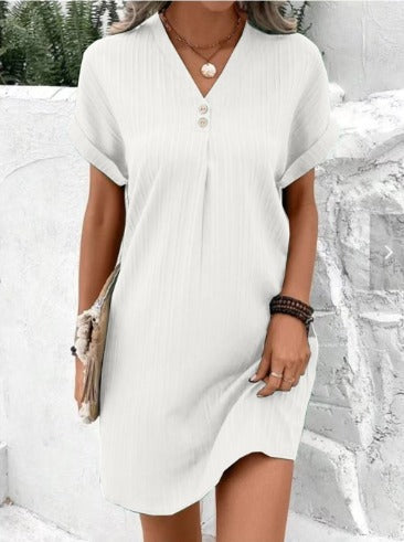 Chic Elise women's V-neck flowy dress, an elegant and casual option for spring and summer parties.