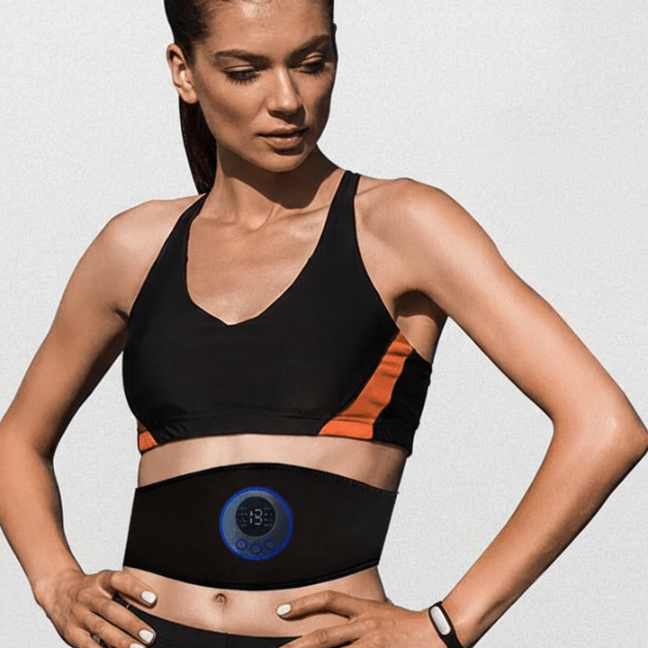 Portable EMS Abdominal Toner for home workouts. Electric muscle stimulator helps sculpt abs & build core strength.