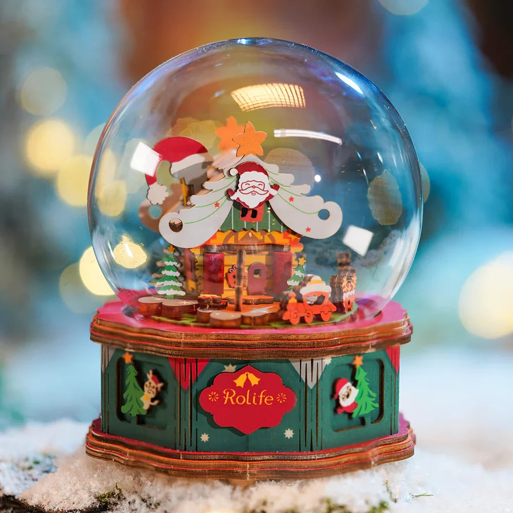 Enchanting Christmas Town music box crystal ball with lights and music, festive holiday decor