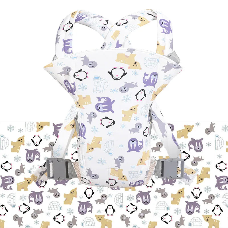 Packaging of a lightweight, breathable baby carrier, highlighting its use as a parenting essential.