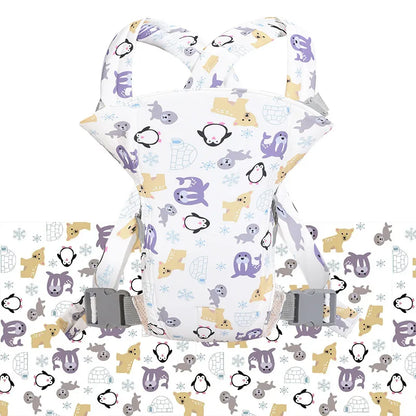 Packaging of a lightweight, breathable baby carrier, highlighting its use as a parenting essential.