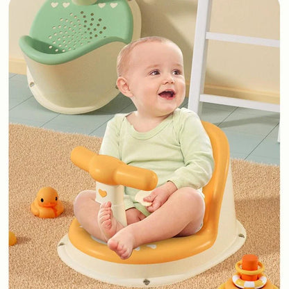 Close-up of BPA-free ergonomic baby bath seat, safety bath accessory for infants