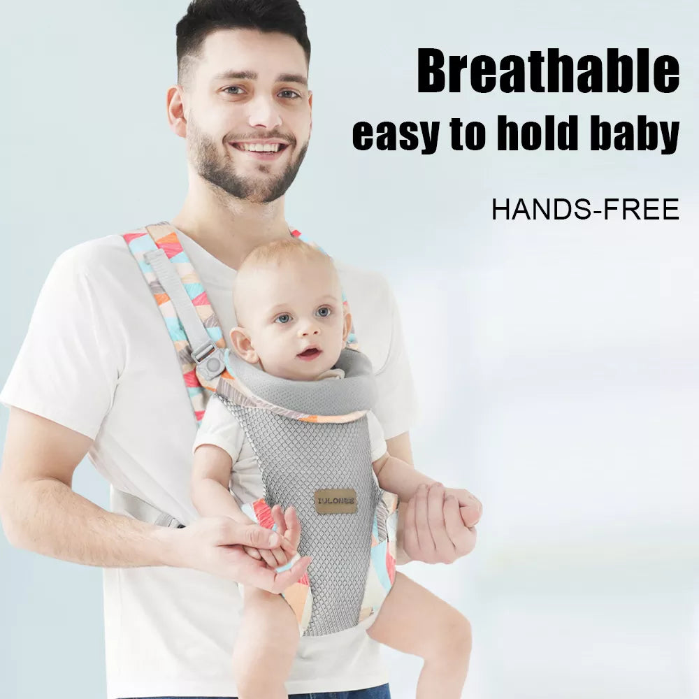 Adjustable newborn essential: ergonomic baby carrier, parent putting it on