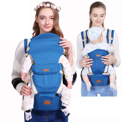 Breathable material on an ergonomic baby carrier, designed with a cooling hip seat for baby.