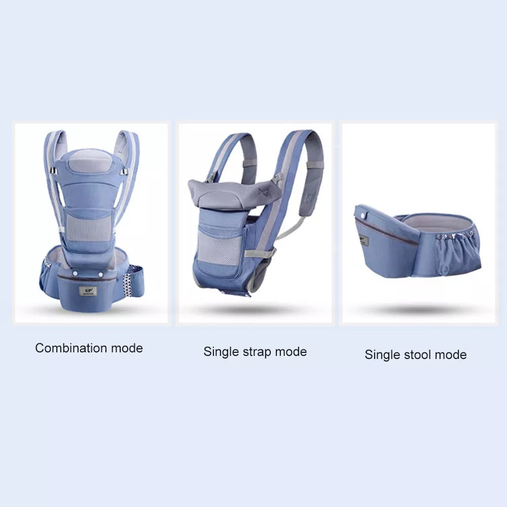 Ergonomic infant carrier with a soft, padded hip seat that keeps baby cozy and secure.