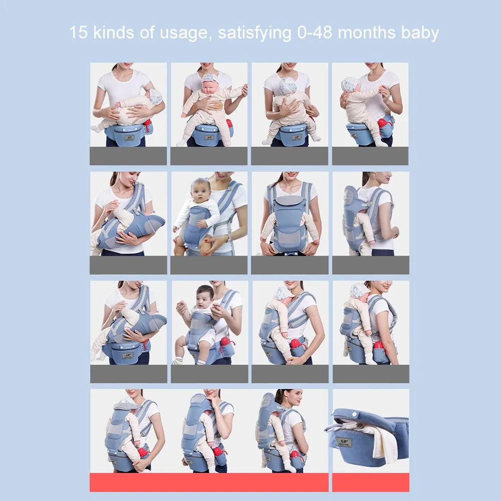 Ergonomic baby carrier in a neutral color, perfect parenting gear with a comfortable hip seat.