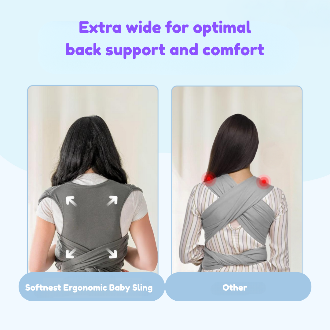 Ergonomic baby wrap in a stylish, gender-neutral design, ensuring comfort for parent & child