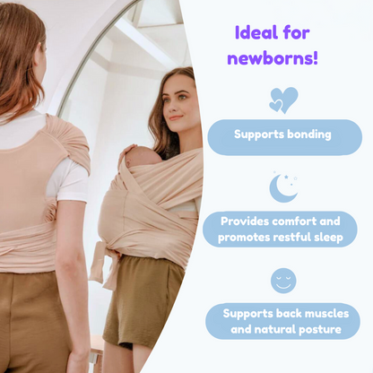 Essential baby travel gear: ergonomic carrier wrap, compact and easy to wear, in a modern shade