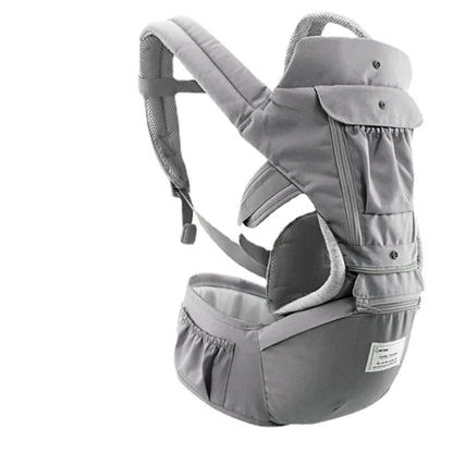 Detail of the breathable fabric on an ergonomic baby hipseat carrier, comfortable for infants