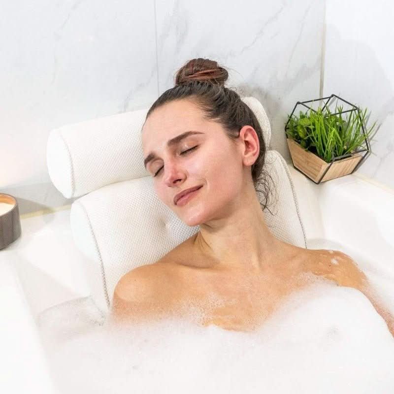 Enjoy deep relaxation with this ergonomic bath pillow. Provides superior neck & head support for a comfortable spa bath.