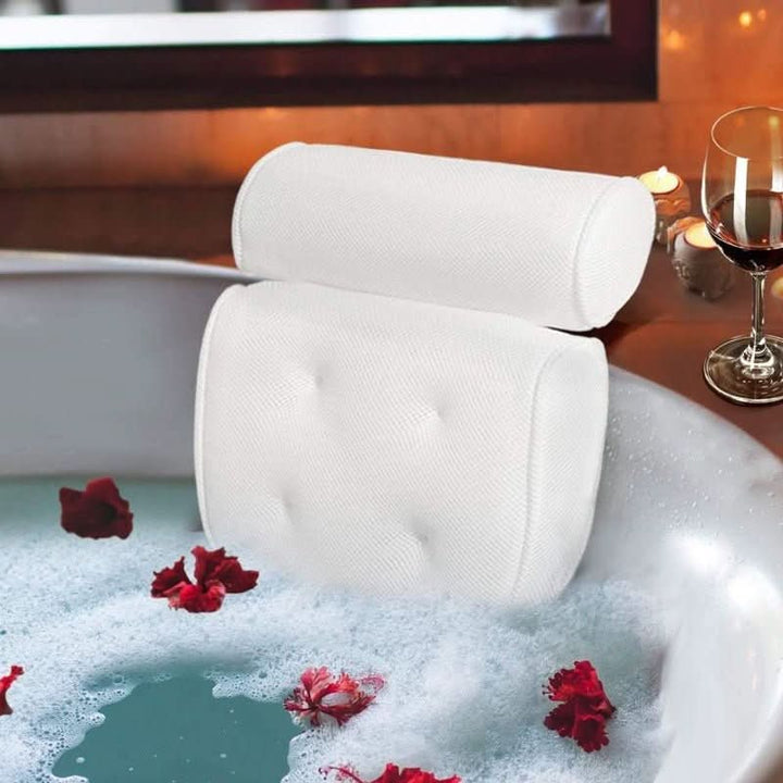 Plush ergonomic bath cushion for comfortable head & neck support. Easy to clean spa pillow, a perfect relaxation accessory.