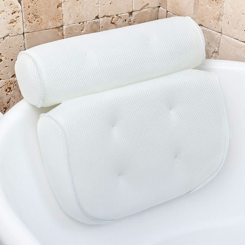 Side view of an ergonomic bath cushion providing optimal neck & head support for a luxurious, relaxing spa bath experience.