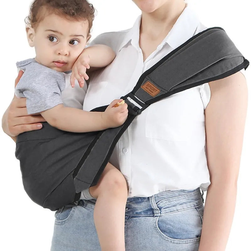 Ergonomic infant baby carrier with waist stool strap, gray polyester for hands-free transport