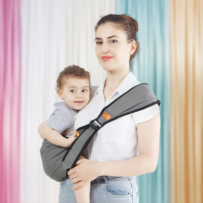 Newborn baby carrier with integrated waist stool, pink, soft all-season polyester sling