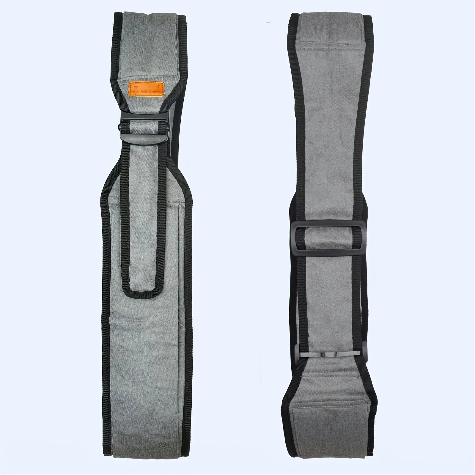 Hands-free baby carrier with hip seat, gray, adjustable straps for infants and toddlers