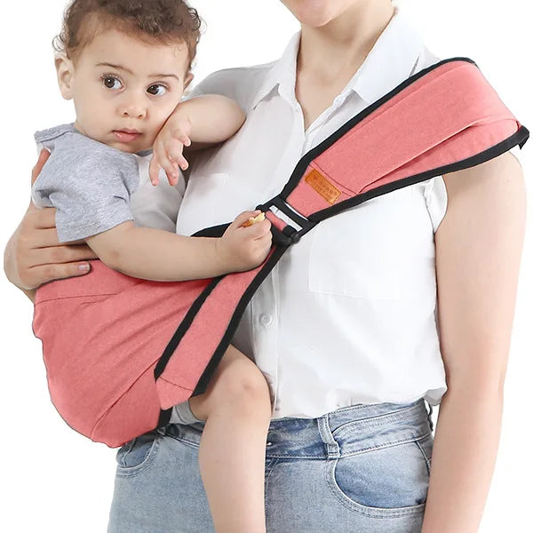 Gray baby carrier with detachable waist stool, perfect for hands-free newborn transport