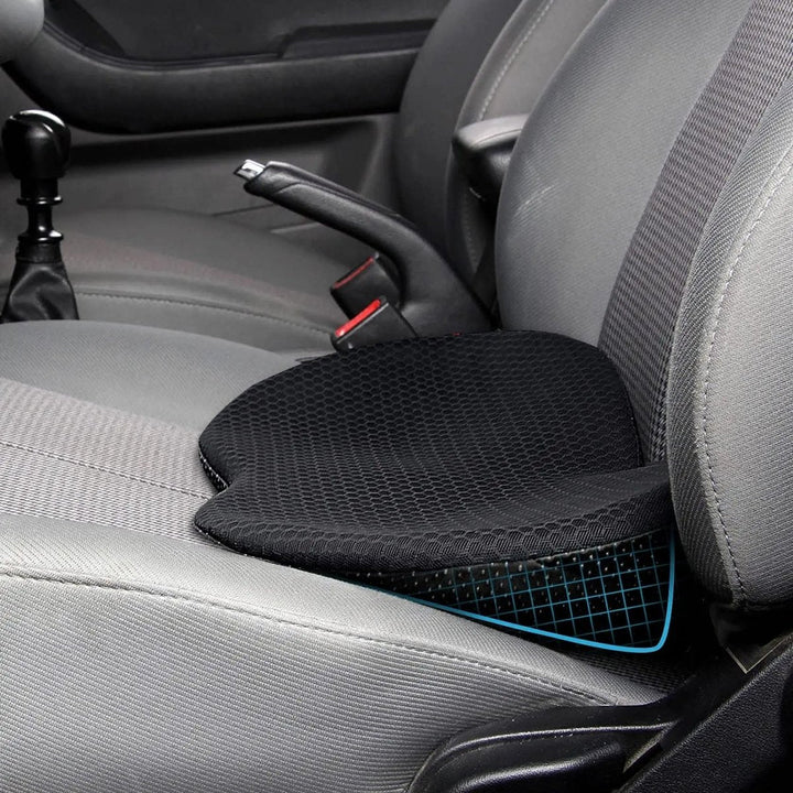 Ergonomic memory foam car seat cushion for sciatica & back pain relief, promoting posture support & driving comfort.