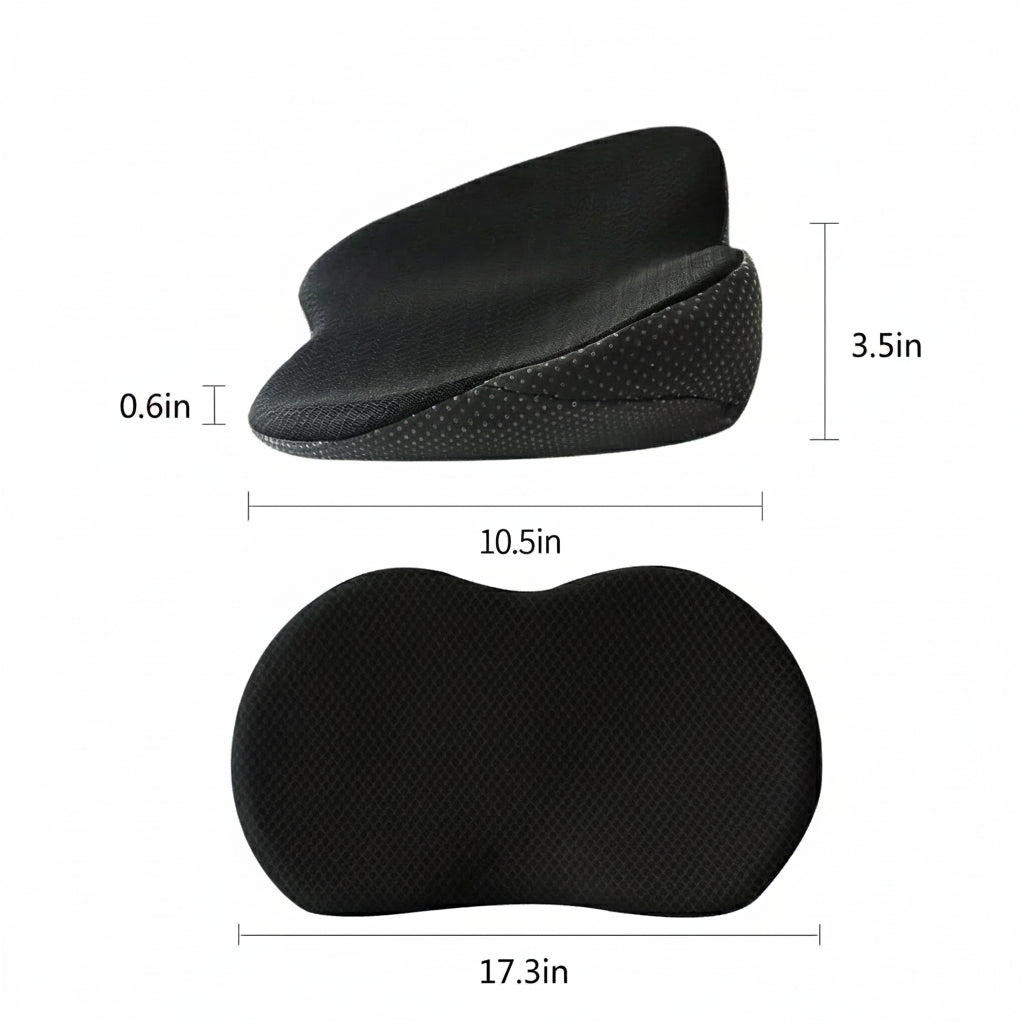 Soft memory foam car seat cushion, designed for ultimate driving comfort, back pain, & sciatica relief on travels.