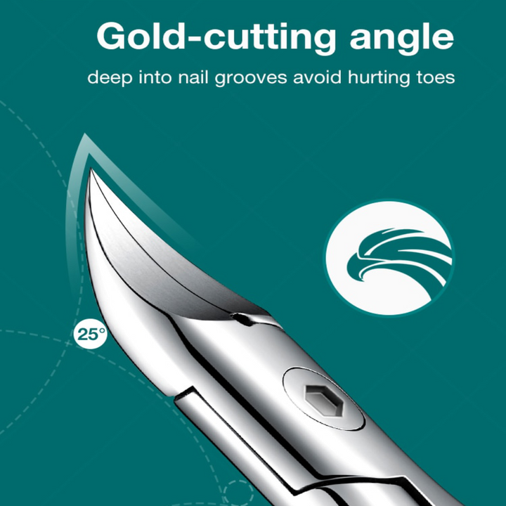 Ergonomic toenail clipper for seniors, designed for thick and ingrown nails, ensuring safe precision nail care.