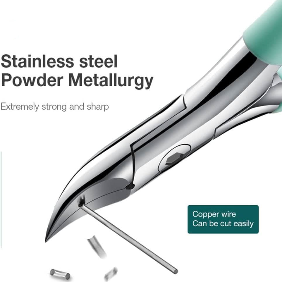 Precision stainless steel ergonomic toenail cutter for thick or ingrown nails. Durable anti-splash design.