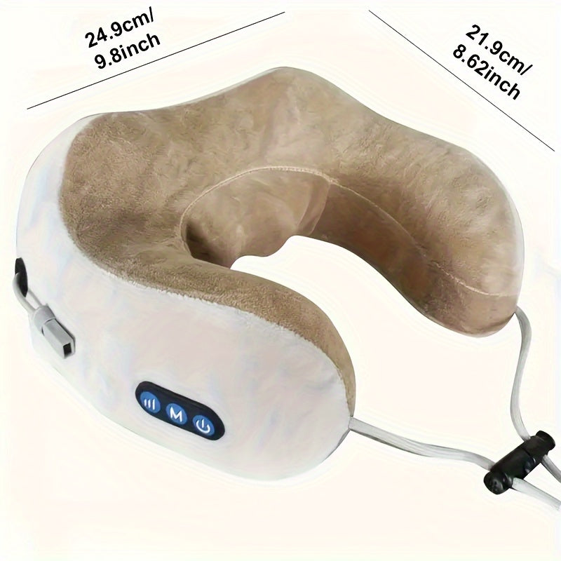 Heated memory foam neck pillow, U-shaped for ergonomic support & pain relief. USB rechargeable, perfect for travel & home.