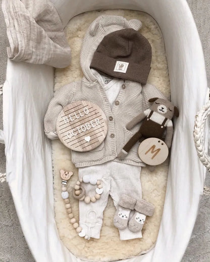 Baby photography props: complete oak baby milestone board set, including all monthly markers.