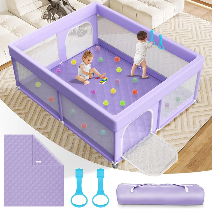 Extra large baby playpen with mat, providing a safe & spacious indoor play area for toddlers & infants.
