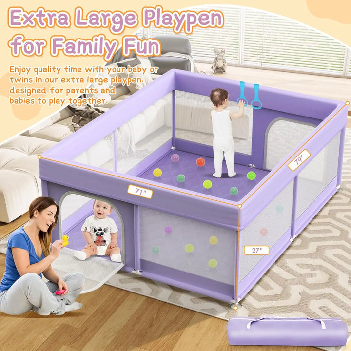 Spacious toddler playpen with soft padded mat, ideal for safe indoor play and baby activity.
