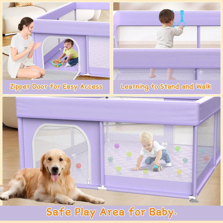Extra large baby playpen with secure fence and mat for safe, spacious indoor play for infants & toddlers.