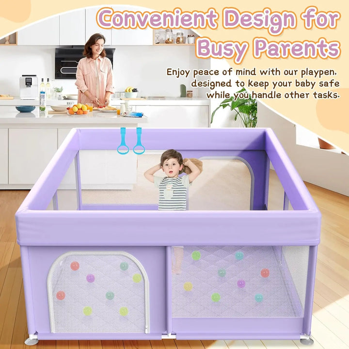 Safe & spacious extra large baby playpen with mat, a secure indoor play yard for child activity & fun.