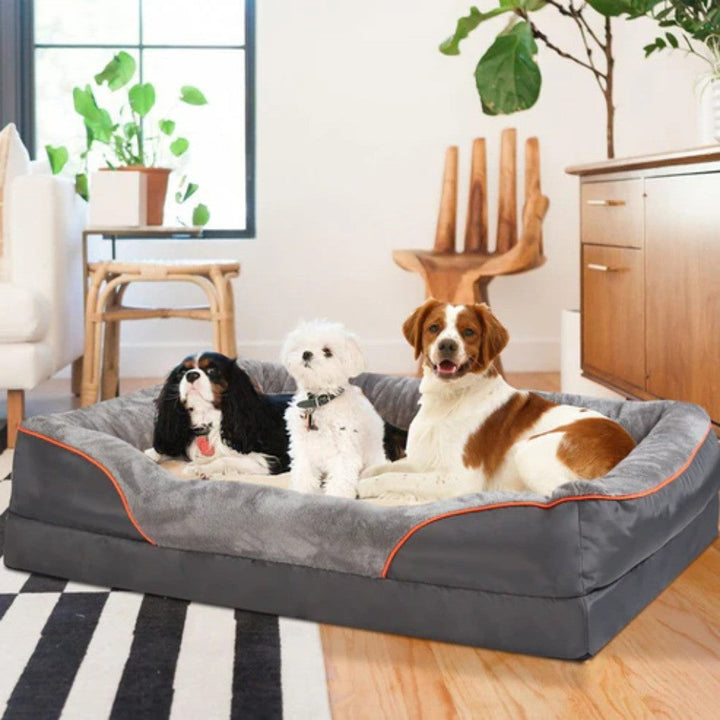 Extra-large memory foam dog bed for large breeds, offering orthopedic support & comfort.