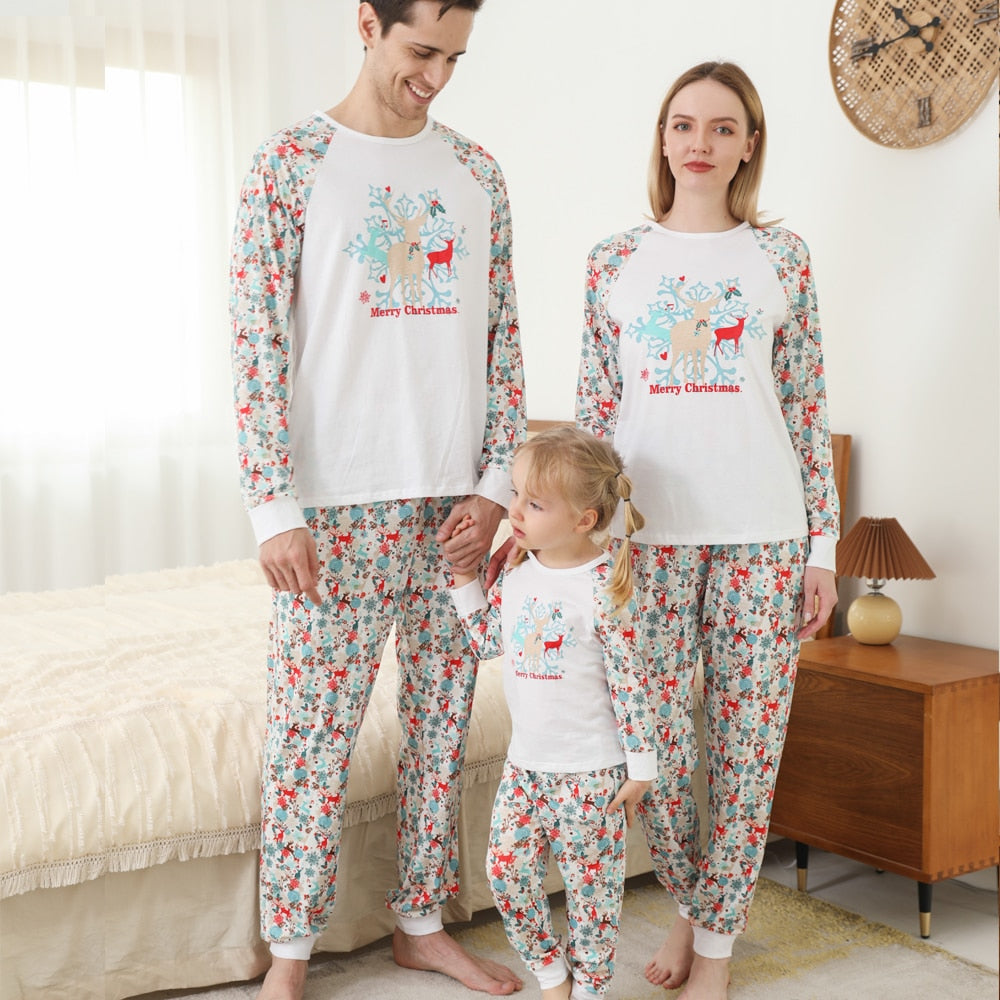 Family Christmas long sleeve pajama set, red holiday print, for adults and kids, comfortable sleepwear