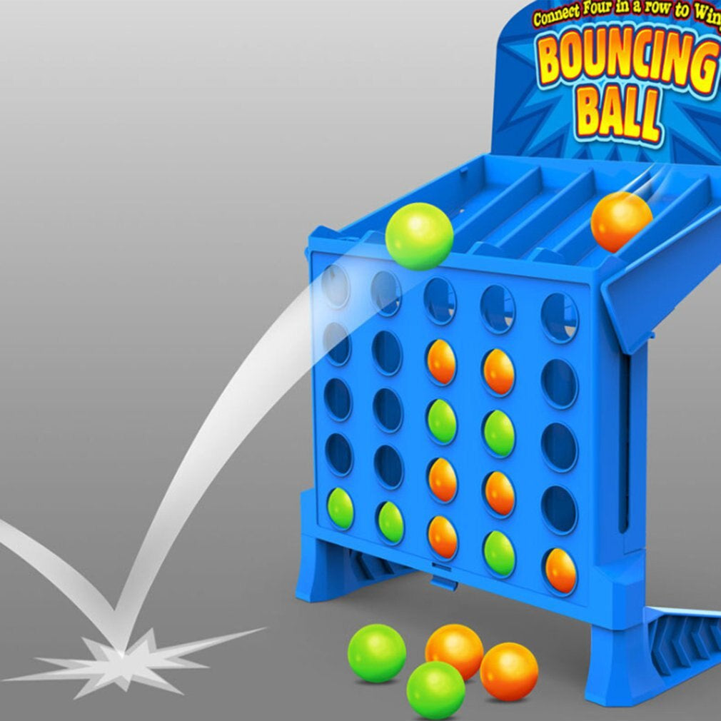 Close-up of colorful balls bouncing into targets in the Family Fun Bouncing Ball Game Set
