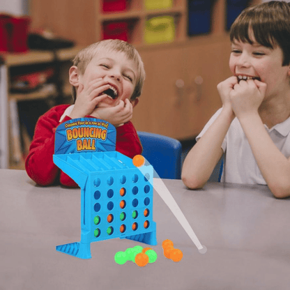 Components of the Family Fun Bouncing Ball Game Set: balls, game board, and instructions