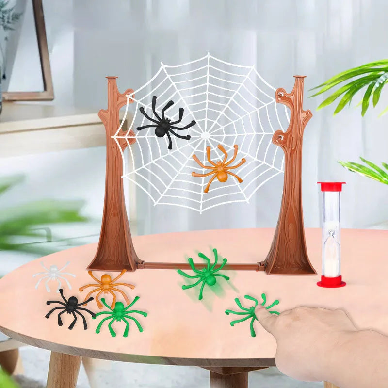 Children and parents playing the SpiderDexterity board game, showcasing interactive toy elements and family fun.