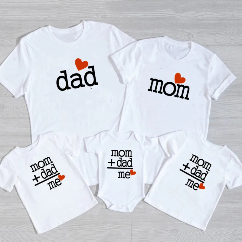 Detail of the soft cotton fabric of the family matching t-shirts and romper, comfortable wear