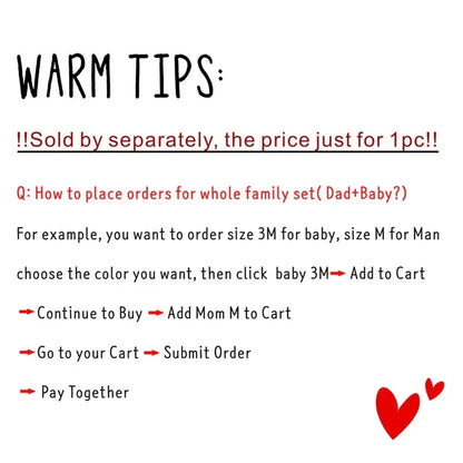 Parents and child wearing coordinating short-sleeve cotton t-shirts and romper, casual family outfit