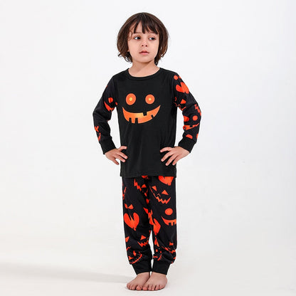Comfortable stretch Halloween skeleton print pajama set, ideal for family matching outfits and cozy wear.