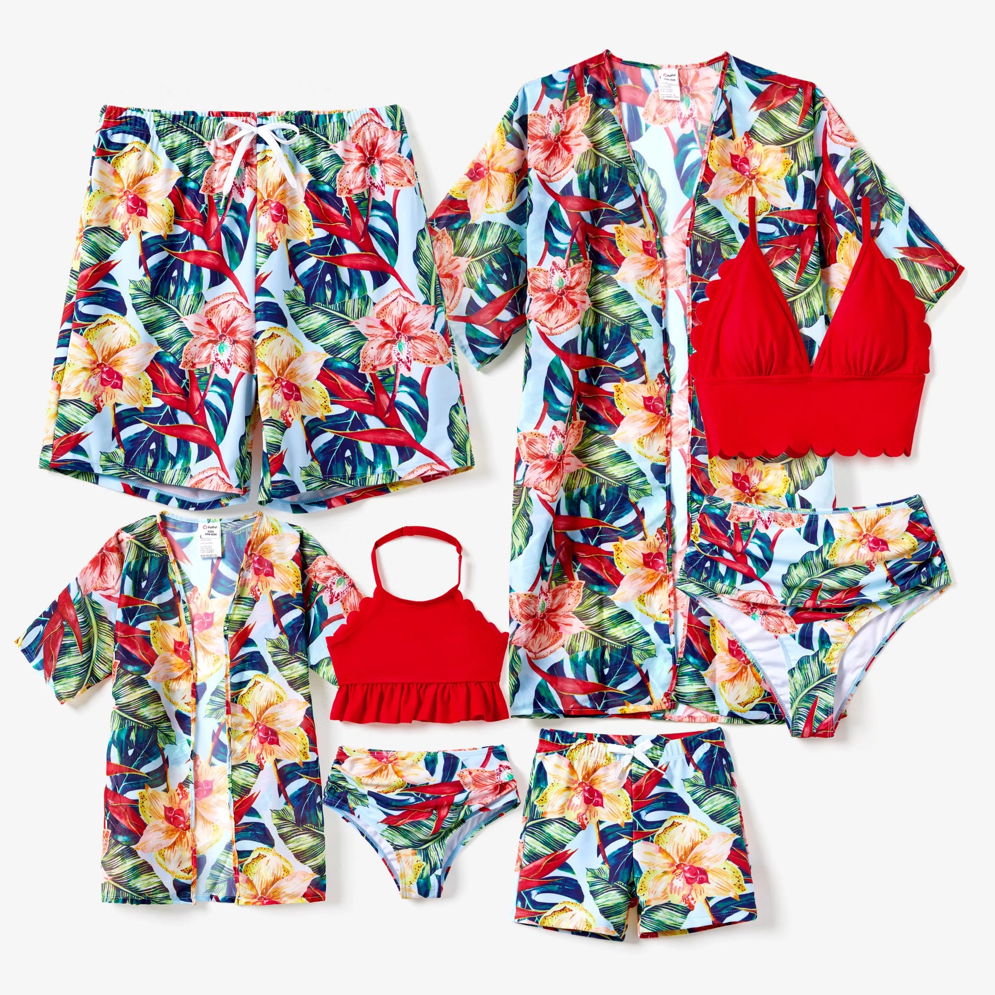 Matching mommy and me pink floral swimsuits, perfect for poolside fashion.