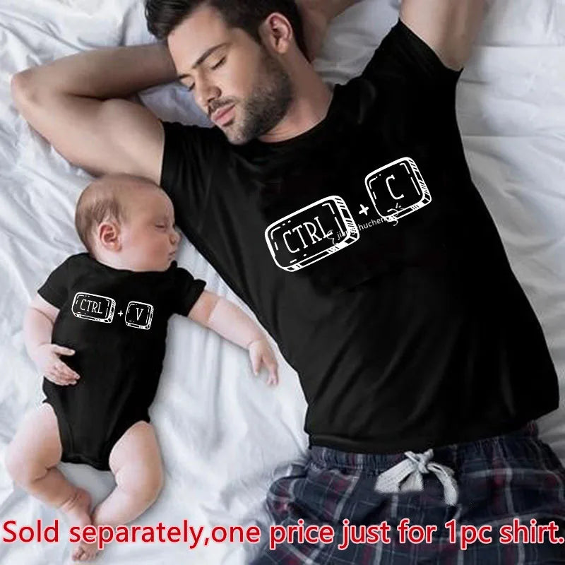 Dad in 'copy' black short sleeve t-shirt, comfortable unisex top for family matching set