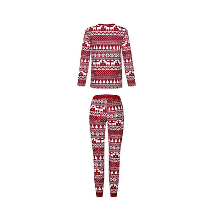Family Christmas pajama set laid flat, showcasing red cotton blend fabric and seasonal comfort