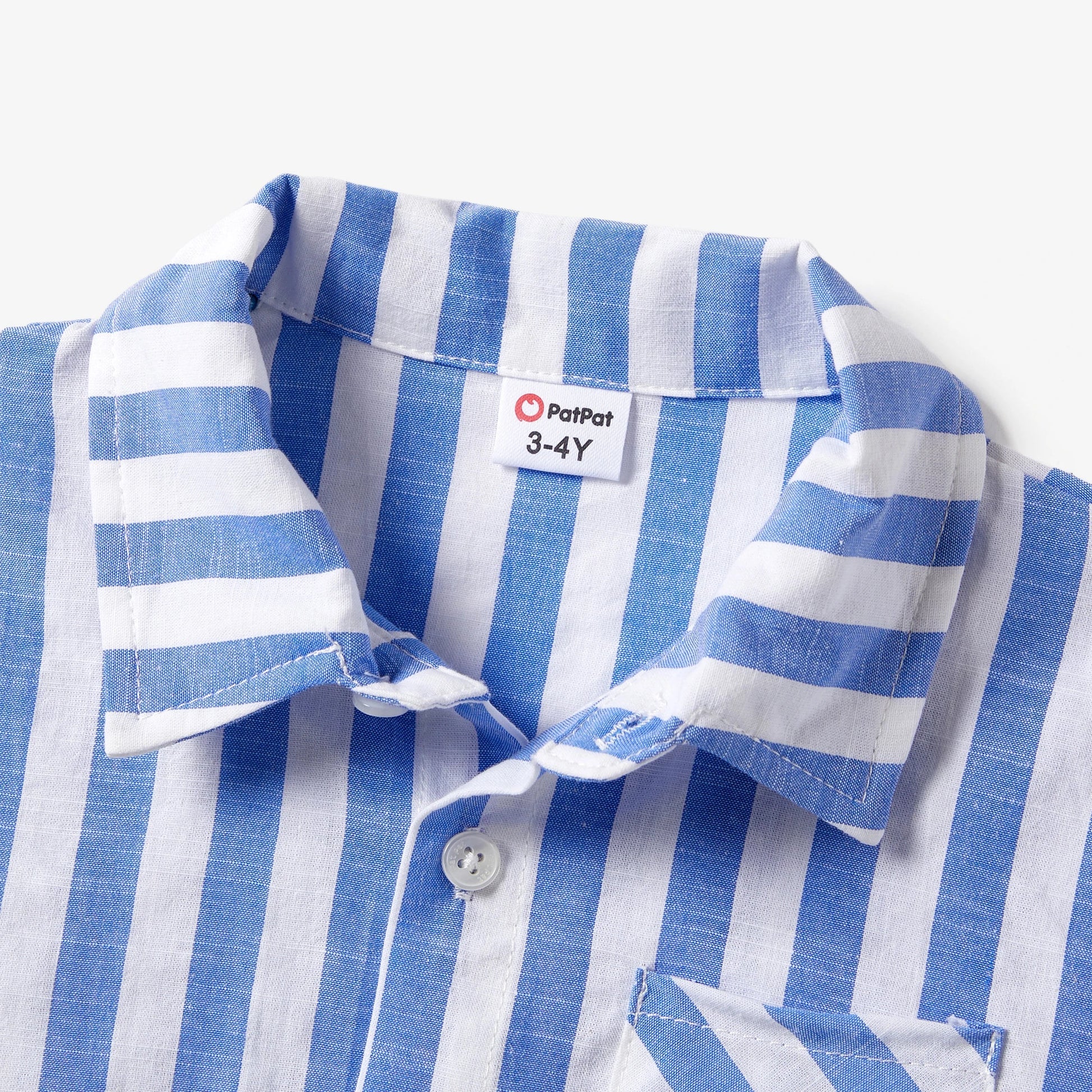 Father and son in their casual blue and white stripe shirts, ready for a family outing.