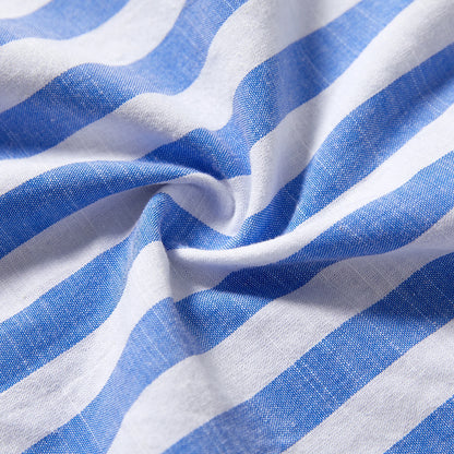 Summer family matching apparel: stripe dresses with tassel trim for women/girls, stripe shirts for men/boys.