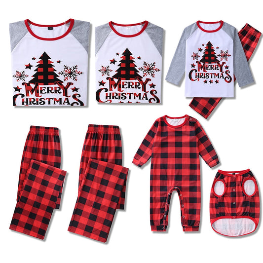 Family matching checkered Christmas pajamas set, cozy holiday loungewear for festive celebration