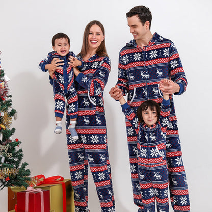 Matching family Christmas PJs, gray full-body jumpsuit design, comfortable festive loungewear