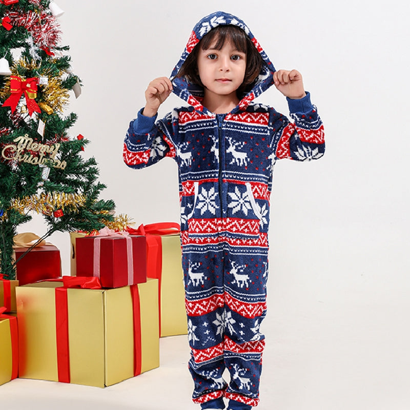 Comfortable family Christmas jumpsuits, soft cotton, full zip, with useful pockets, for a cozy holiday